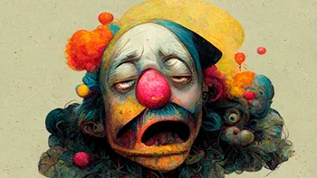 wretch clown caricature collapsed