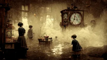 puddles inside clock-in-a-tock-silent Victorian