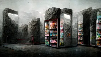 office/looming vending machines pebbled-fabric walls hollown